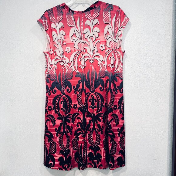 Reborn New York Dress Knee Length Pink MultiColor Stretch Cap Sleeves Womens 1X - Picture 2 of 7